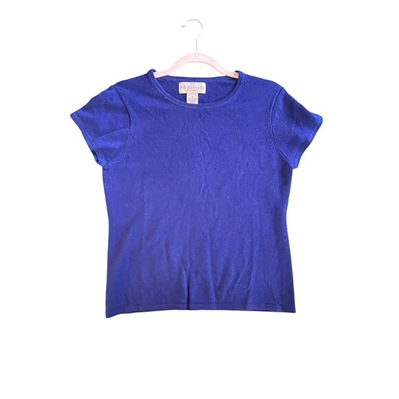 Philosophy Sweater Womens Medium Blue Short Sleeve Cashmere Lightweight Pullover - Picture 1 of 8